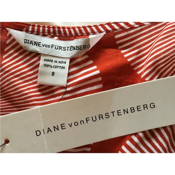 “DONATED” Diane Von Furstenberg, Burnt Orange & White Abstract Swirl Dress, Sz 8 - Picture 6 of 9